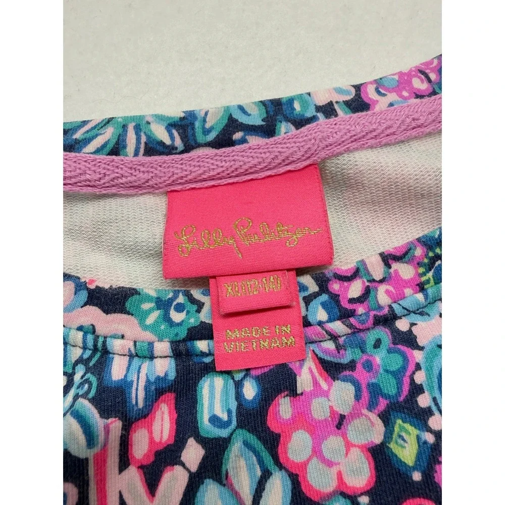 Lilly Pulitzer Kids 2 Piece Set Pants Top Floral Flamingo Pink Blue XL 12-14